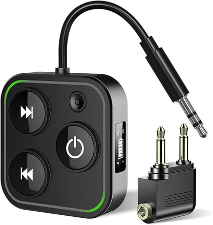 2025 Pro Bluetooth 5.4 Transmitter Receiver, 2-in-1 Wireless Audio Adapter for Airplane/TV/PC/Gym - Dual Link Headphone, Low Latency, Battery Display, Built-in Mic, 30H Playtime, Aviation Metal Frame