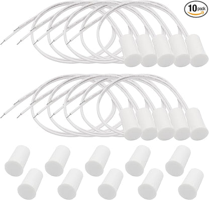 10PCS Recessed Wired Security Window Door Contact Sensor, Normally Closed NC, Door Alarm Magnetic Reed Switch with 2 Wire, ABS White, RC-33