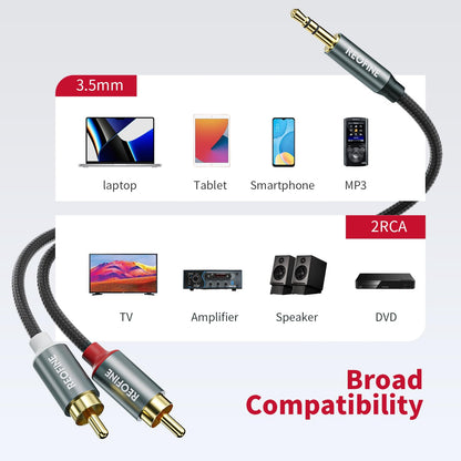 REOFINE 3.5mm to RCA Cable (3Feet/1M),3.5 mm 1/8 to RCA 2-Male Headphone Jack Adapter HiFi Sound Splitter Auxiliary Cord for Smartphone,MP3 Players,Laptops,Tablet,Speaker