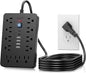 6 FT Flat Plug Surge Protector Power Strip,11 Multiple AC Outlets with 6 USB Ports (2 USB C), 6 Feet Extension Cord, 1250W/10A, One Touch Switch Button, 17 in 1 Compact powerstrip