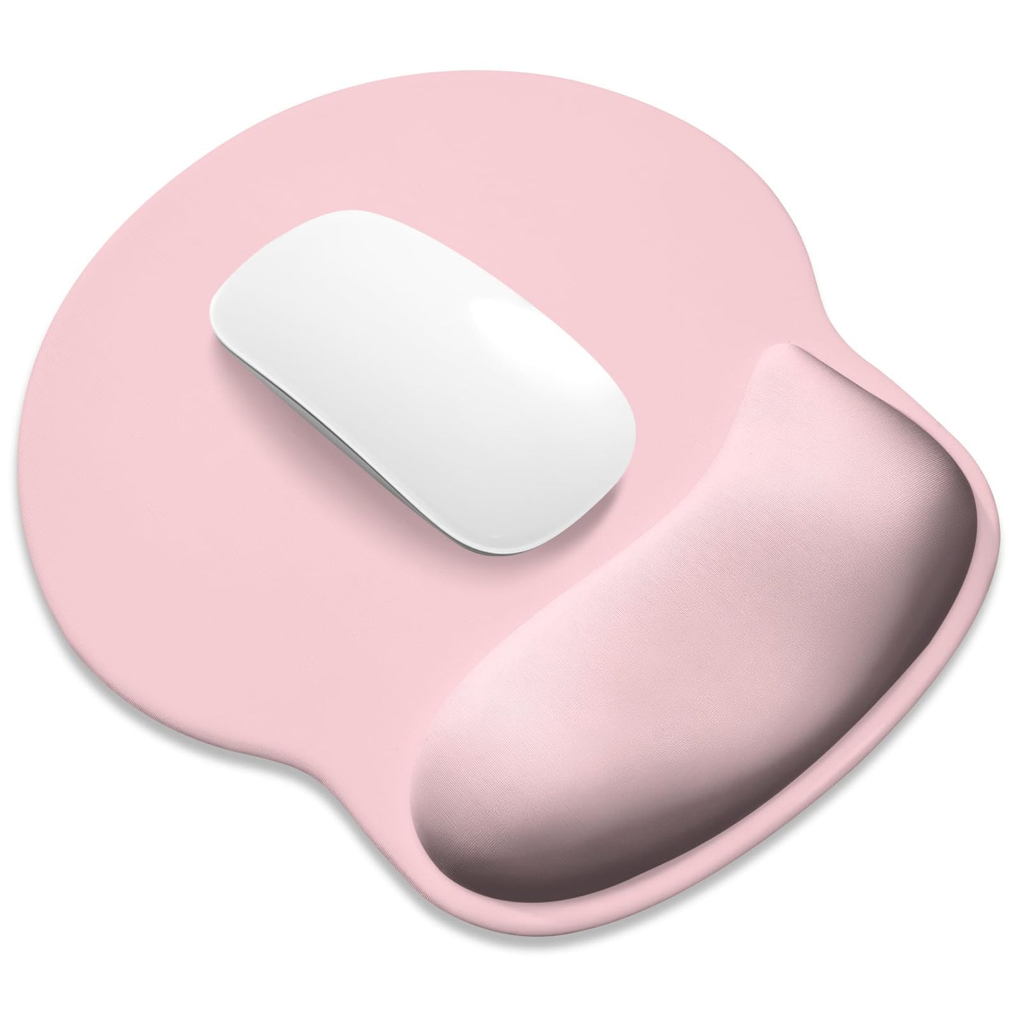 ITNRSIIET Ergonomic Mouse Pad with Wider Memory Foam Wrist Rest +17%, Curved Cushion Reduces Pressure 20%, Pain Relief, Non-Slip, Smooth, Cute Color Desk Accessory, 9.85 x 9 inch, Blush Pink