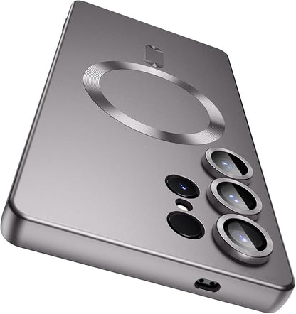 Magnetic for Samsung Galaxy S25 Ultra Case [Compatible with MagSafe][Built-in Camera Lens Protector] Slim Soft Silicone Bumper Shockproof Metallic Luster Phone Shell (Gray)