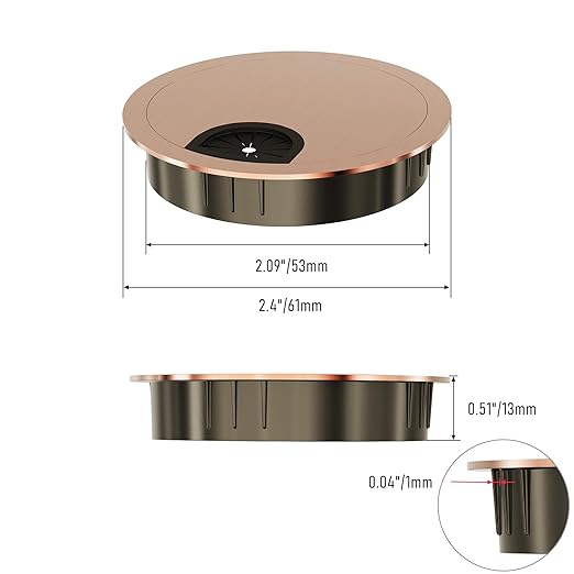 2 Pack Desk Grommet 2-1/8 Inch 53mm, Zinc Alloy Computer Desk Wire Hole Cover, Office Desktop Cord Cable Hole Metal Ring, Red Bronze