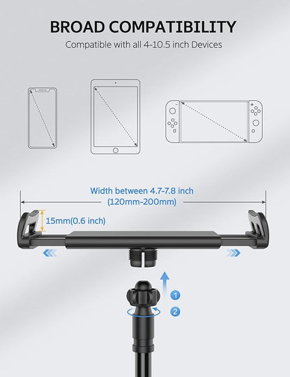 SHAWE Gooseneck Tablet Holder Phone Stand, Flexible Tablet Mount for Bed, 360 Adjustable Lazy Arm Holder Clamp Mount for iPad Air Pro mini, Samsung Galaxy Tabs, iPhone, Switch, 4.0~10.5" (Black)