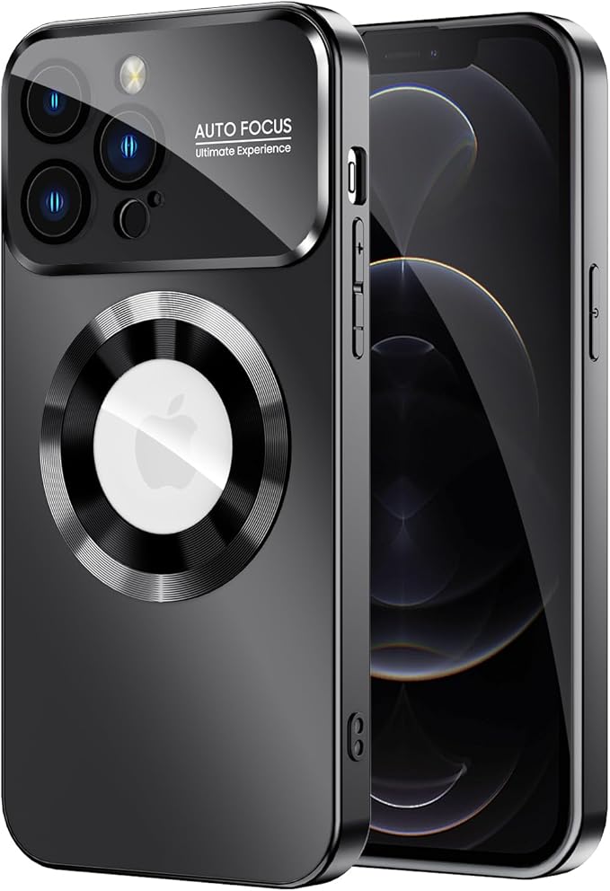 Magnetic for iPhone 12 Pro Max Case, Compatible with MagSafe, Built-in Camera Lens Protector, Logo View, Military Grade Drop Proof Phone Case Cover, Black