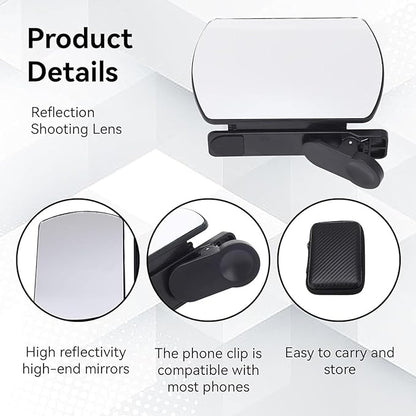 Mirror Effect Lens - Capture Stunning Reflections Instantly, Smartphone Camera Mirror Reflection Clip Kit, Adjustable Angle Mobile Phone Camera Mirror Clip for Outdoor Travel Photography (White)