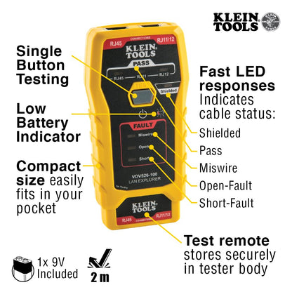 Klein Tools VDV026-813 RJ45 Ethernet Cable Tester and Crimper Kit, Pass-Thru Technology, Includes Connectors for Cat5e/CAT6 Data Applications, Pack of 50