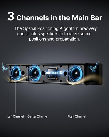 ULTIMEA 7.1CH Surround Sound System for TV, Soundbar with Dolby Atmos, 6.5" Wireless Subwoofer, APP Control, 4 Wired Surround Speakers, Peak Power 460W Soundbar for TV, Poseidon D80 (New 2026 Model)