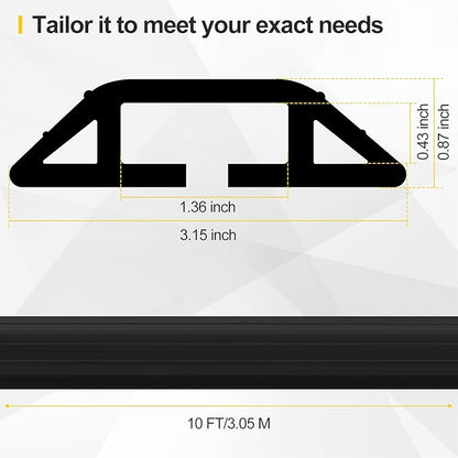 Floor Cable Cover 10Ft 2Pcs Heavy Duty PVC Cable Protector Electric Cord Hider Management Strip Extension Cord Covers Raceway for Wires Inner Channel 1.36" W x 0.43" H - Black
