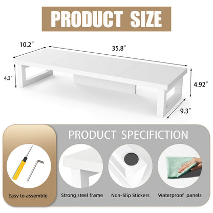 WESTREE Dual Monitor Stand Riser, Wood and Steel Monitor Stand Riser, Computer Monitor Stand for 2 Monitors, Multi-Purpose Desktop Storage Stand for Computer,Laptop,Printer,TV