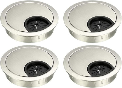 uxcell Cable Hole Cover, 2.1Inch/53mm Zinc Alloy Desk Wire Cord Cable Grommets Hole Cover for Office PC Desk Cable Cord Organizer, 4Pcs Wire Drawing Silver