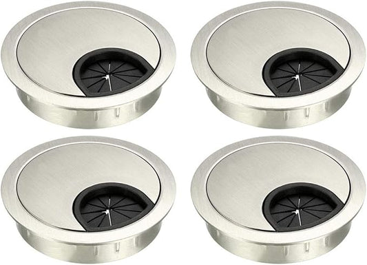 uxcell Cable Hole Cover, 2.1Inch/53mm Zinc Alloy Desk Wire Cord Cable Grommets Hole Cover for Office PC Desk Cable Cord Organizer, 4Pcs Wire Drawing Silver