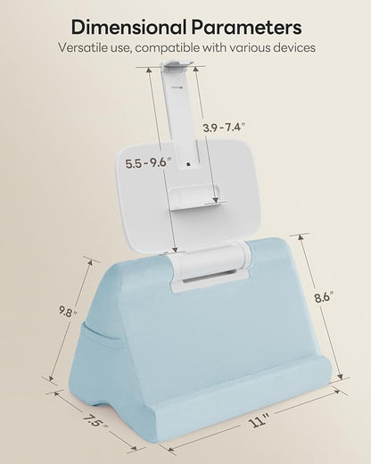 SAIJI Tablet Kindle Stand Pillow - iPad Holder for Lap Reading in Bed, with Lifter & Angle Adjustable Multi-Function Clip for 4-13" Tablets, iPad, Kindle, Phone, Blue