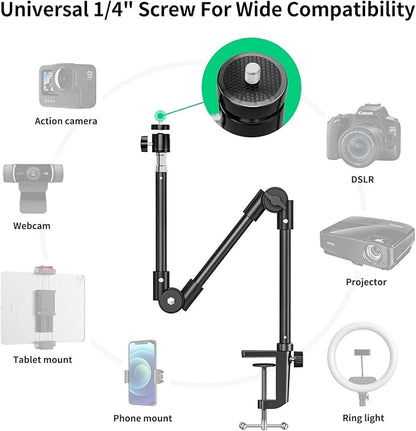 Webcam Stand Camera Mount with Phone Holder & 5/8" Screw, 22in Flexible Projector Stand Gooseneck Desk Mic Stand for Logitech C922 C930e C920 C615 C960 Brio 4K, GoPro, Blue Yeti Snowball Ice