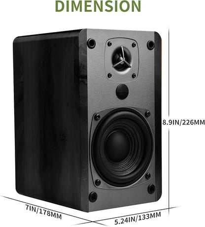 SINGING WOOD BT27 Active Powered Bluetooth Bookshelf Speakers for Studio Monitor TV Turntable Computer- 60 Watts RMS - Wood Grain Finish (Black)
