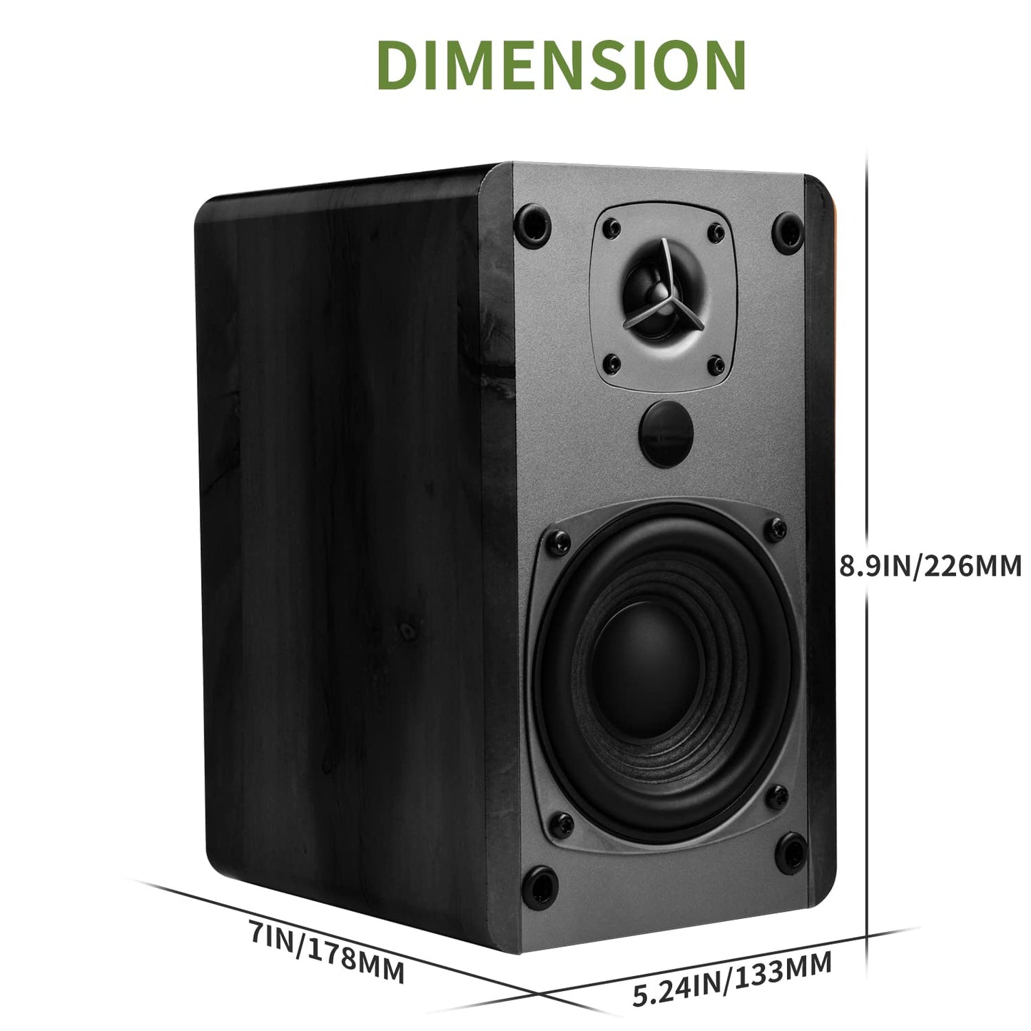 SINGING WOOD BT27 Active Powered Bluetooth Bookshelf Speakers - 60W RMS Studio Monitor Speakers for PC, TV, Turntable - High Fidelity Wooden Enclosure with Remote Control - Black