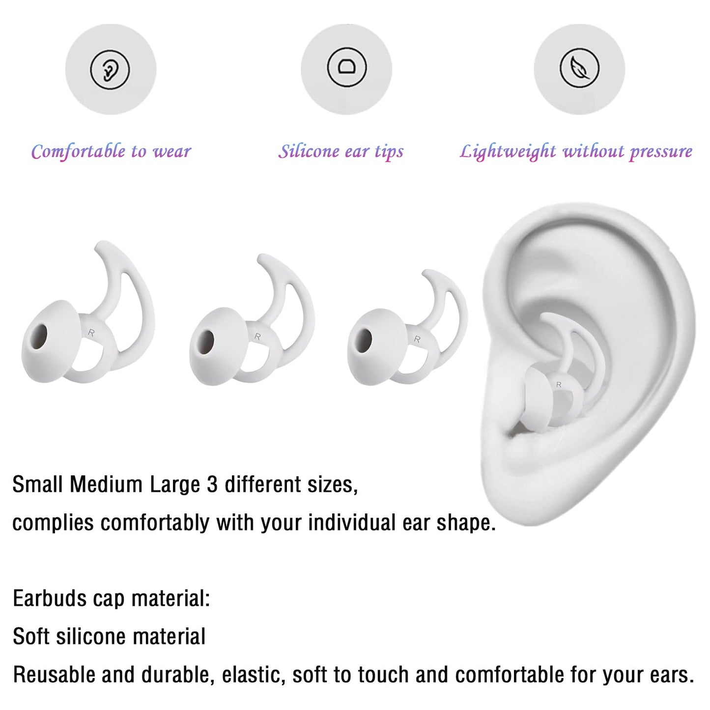 WKYMY Earbud Replacement Tips Silicone Earbud Tips Compatible with Bose Quietcomfort and Sport Headphone Rubber Tips Ear Bud Covers 3 Pairs S M L Gray