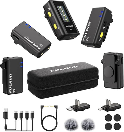 FULAIM X6 Wireless Lavalier Microphones with 4 Transmitter for iPhone, iPad, Android, Camera, Lapel Mic with 48KHz 24Bit, Noise Cancellation for Video Recording, Vlog, YouTube, TikTok