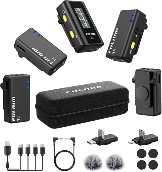 FULAIM X6 Wireless Lavalier Microphones with 4 Transmitter for iPhone, iPad, Android, Camera, Lapel Mic with 48KHz 24Bit, Noise Cancellation for Video Recording, Vlog, YouTube, TikTok