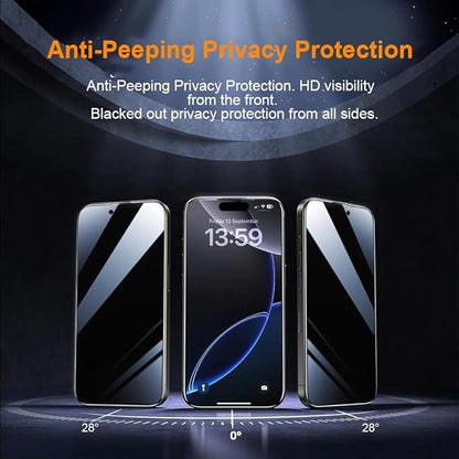 OneFish Privacy Screen Protector for IPhone 16 Pro Anti-Spy Tempered Glass Dust-Free Bubble-Free Anti-Fingerprint 9H Scratch Protection & Hassle-Free Installation Frame [2-Pack]