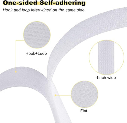 1"x16ft Hook and Loop Straps with 25 Metal Buckles, Adjustable Fastening Cable Straps, Cut-to-Length Cinch Strap, Reusable Nylon Securing Cord Ties for Organizer or Storage, 1 inch Wide, White