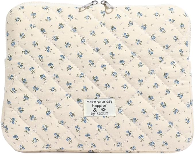 Puffy Laptop Sleeve 13-15.6 Inch Cute Quilted Laptop Protective Case Padded Floral Computer Sleeve for MacBook (A-Blue, 11 Inch)