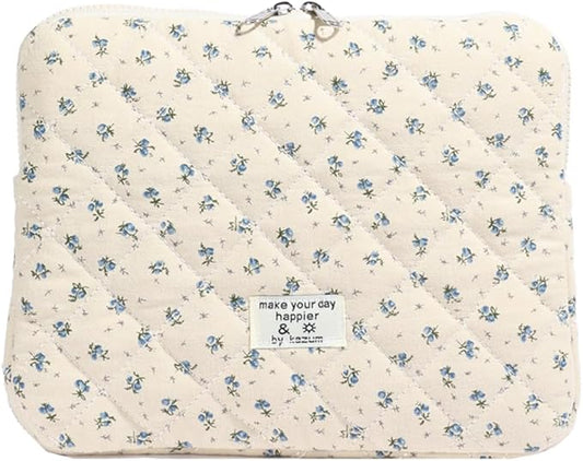 Puffy Laptop Sleeve 13-15.6 Inch Cute Quilted Laptop Protective Case Padded Floral Computer Sleeve for MacBook (A-Blue, 11 Inch)