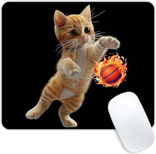Square Mouse Pad Playful Orange Kitten Basketball on Fire-1,Gaming Mouse Pads for Desk,Soft Computer Waterproof Non-Slip Mouse Mat