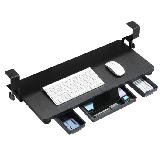 TECLUK Keyboard Tray Under Desk with Drawer,26.77" X 11.81" Keyboard Tray Large Size with C Clamp-on Mount, Easy to Install, Save Space for Office Desk (Black)