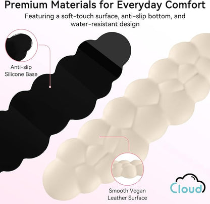 Cloud Wrist Rest for Computer Keyboard, 4-in-1 Memory Foam Leather Cloud Keyboard Wrist Rest and Mouse Pad Set with Ergonomic Support for Arm and Palm Cushion, Gaming/Work Setup, Beige