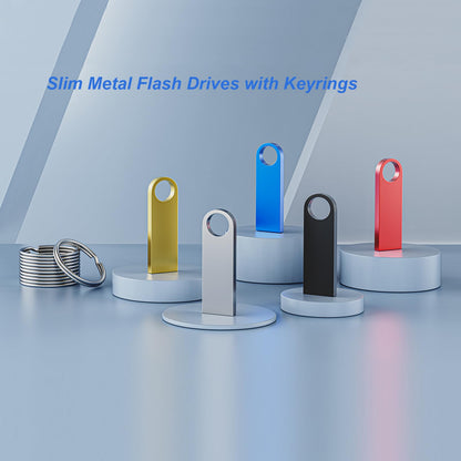 5 Pack 16GB USB Flash Drive with Keychains, Wooolken Sleek Metal USB 2.0 Thumb Drives Memory Stick for PC Laptop Computer
