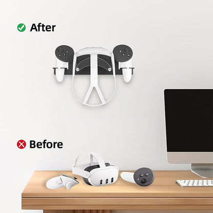 VR Headset Wall Mount Storage Stand Hook Compatible with Meta Quest 3/Meta Quest 3S/Quest Pro/Quest 2 Metal VR Headset Hook Storage Rack Holder(Aluminum Alloy-Black)