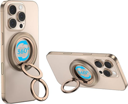 SYNCWIRE Magnetic Phone Ring Holder for MagSafe, 360° Rotation Dual Sided Magnet Grip Cell Phone Ring Stand Finger Kickstand Compatible with iPhone 16 15 14 13 12 Pro Max fits MagSafe - Desert Gold