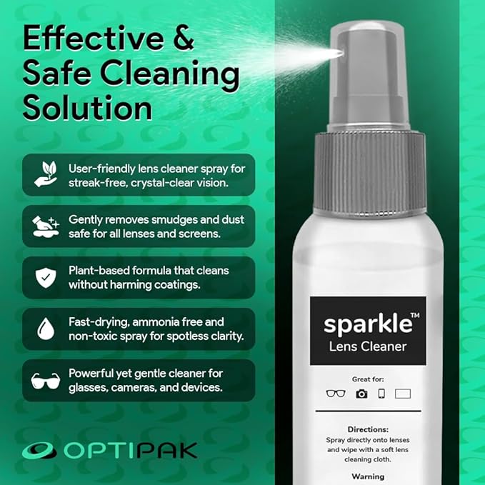 Sparkle Anti-Reflective Lens Cleaner Spray kit | (2) 2oz Glasses Cleaner Spray + (2) Microfiber Cloth for Eyeglasses, Sunglasses, Lenses, Screens and Camera Cleaning Kit (4 Piece Set)