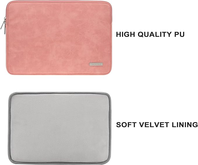 RAINYEAR 13 Inch Laptop Sleeve PU Suede Leather Case Protective Cover Water Resistant Carrying Bag Compatible with 13.3 Notebook Computer Chromebook,14" MacBook M1 M2 M3 M4,13.5 Surface Laptop(Coral)