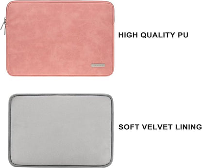 RAINYEAR 16 Inch Laptop Sleeve PU Suede Leather Case Protective Padded Zipper Cover Water Resistant Carrying Bag Compatible with 16" MacBook Pro/Max A2780 A2991 A3403 A3186 A2141 A2485 (Coral)