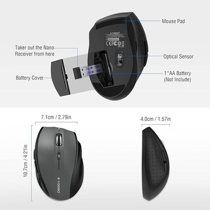 E-YOOSO Wireless Mouse for Laptop, Portable Optical Computer Mouse, 6 Buttons, Cordless 2.4GHz with USB Receiver, 5-Level 4800 DPI, 18 Months Battery Life for PC Chromebook Windows Mac