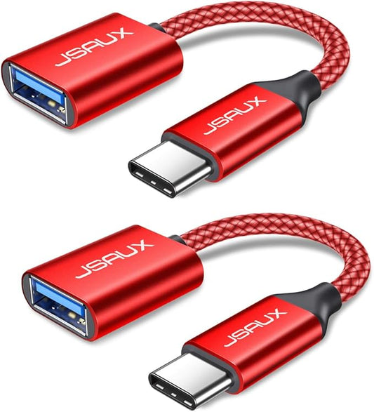 JSAUX USB C to USB 3.0 Adapter [2 Pack], USB C Male to USB Female OTG Cable Adapter Compatible with MacBook Pro/Air, iPhone 17 Pro Max/iPhone Air/16e/16/15 Series, Samsung Galaxy S25/S24/S23-Red