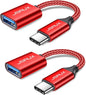JSAUX USB C to USB 3.0 Adapter [2 Pack], Type C Male to USB Female OTG Cable Compatible with MacBook Pro/Air, iPhone 16 Pro Max/16 Plus/16e/16/15, Samsung Galaxy S25/S24/S23S/22-Red