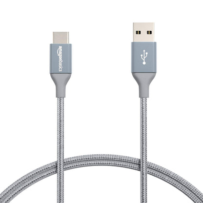 Amazon Basics Nylon Braided USB-C to USB-A 2.0 Fast Charging Cable, 480Mbps Speed, USB-IF Certified, Charge and Sync, for Apple iPhone 16/15, iPad, Samsung Galaxy, Tablets, Laptops, 3 foot, Dark Grey