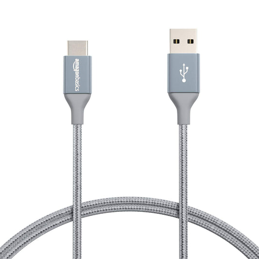 Amazon Basics Nylon Braided USB-C to USB-A 2.0 Fast Charging Cable, 480Mbps Speed, USB-IF Certified, Charge and Sync, for Apple iPhone 16/15, iPad, Samsung Galaxy, Tablets, Laptops, 3 foot, Dark Grey