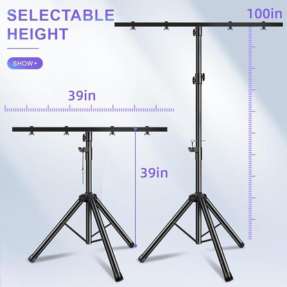 DJ Light Stand Heavy Duty Par Can Tripod T-Bar Stage Lights Stand Adjustable 39-100 Inch DJ Lighting Tripod Mount