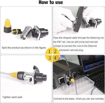RJ45 Connector, Waterproof Metal Ethernet Cable Connector, Aviation Dual Port Circular Connector, Signal Panel Cat3e/5e 8P8C Connector for Home Network, Industrial Network, Stage Signal Connection