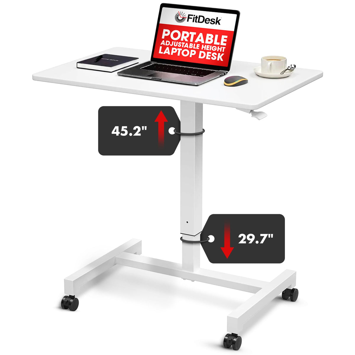 FitDesk Portable Laptop Desk, Adjustable Standing Workstation - White 27"
