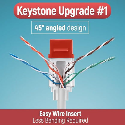 Everest 45° Angled RJ45 Cat6A Keystone Jacks 50-Pack in Orange - Slim Profile Female RJ45 Connectors - Cat 6A Keystone Jack - Compatible with 45° Angled Speed Termination Tool - 45Term (B0BL3GS7ZY)