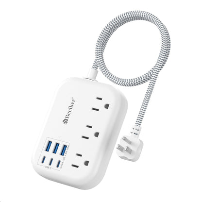 Beeiker Short Extension Cord 2 Foot Travel Power Strip 6 USB 3 Outlets