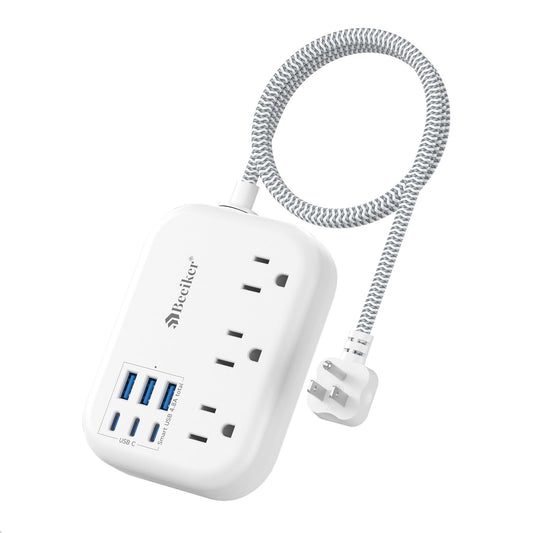 Beeiker Short Extension Cord 2 Foot Travel Power Strip 6 USB 3 Outlets