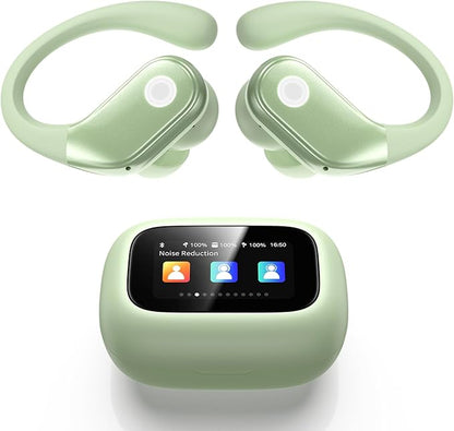 Wireless Earbuds, ANC Noise Cancelling Sport Ear Buds with Multifunctional Touch Screen, Bluetooth 5.4 Headphones, Bass Stereo Sound, 5 EQ Over The Ear Earbuds for Sports/Workout/Gym-Green