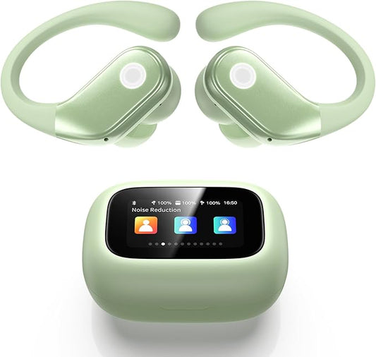 Wireless Earbuds, ANC Noise Cancelling Sport Ear Buds with Multifunctional Touch Screen, Bluetooth 5.4 Headphones, Bass Stereo Sound, 5 EQ Over The Ear Earbuds for Sports/Workout/Gym-Green