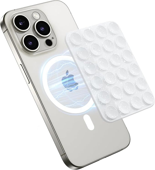 GONEZ Magnetic Suction Cup Phone Mount for MagSafe Case, Removable Silicone Sticky Grip for iPhone 12/13/14/15/16, Hands-Free Selfies and Videos for TikTok & Instagram Influencer/Creator,Glitter White